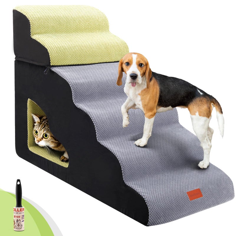 LOOBANI Dog Stairs for High Bed, 30 Inch Height 6 Steps Soft Foam Spliced Dog Steps for Bed, Non-Slip Sturdy Pet Stairs, Ramp for Small, Older Pets - Grey 6 Tiers - Image 1