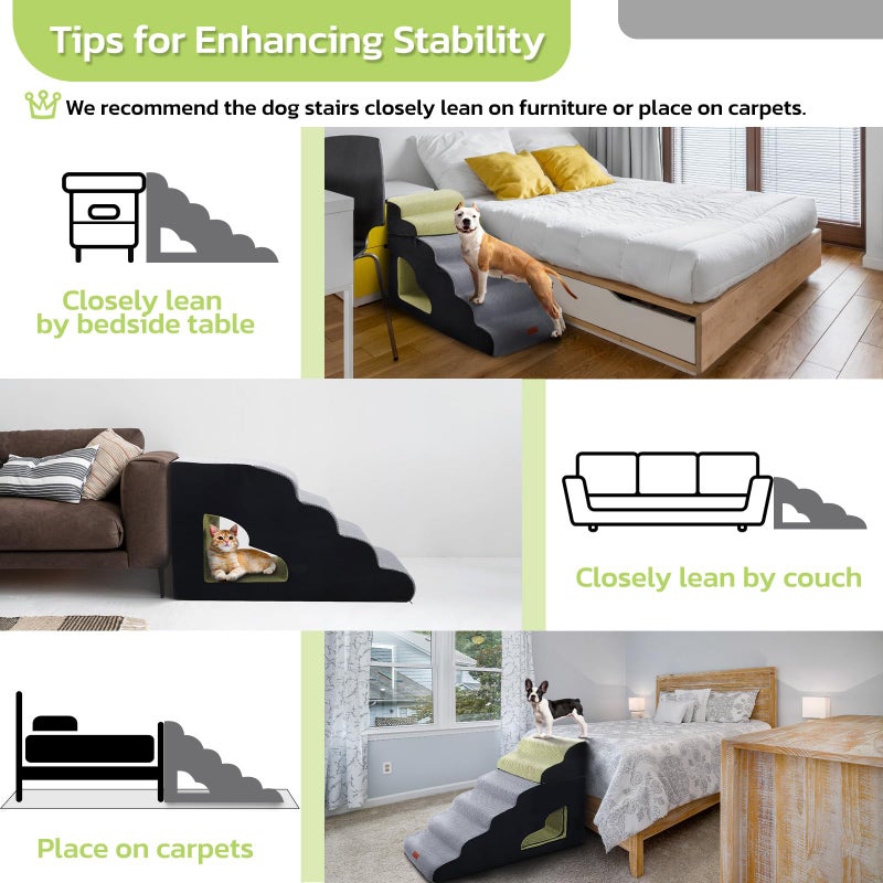 LOOBANI Dog Stairs for High Bed, 30 Inch Height 6 Steps Soft Foam Spliced Dog Steps for Bed, Non-Slip Sturdy Pet Stairs, Ramp for Small, Older Pets - Grey 6 Tiers - Image 5