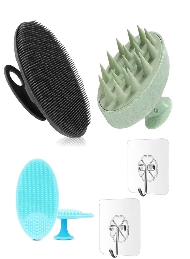 FLUZOV Silicone Back Scrubber(Thick Bristles)& Soft Bath Glove Set,Face Brush Set,Super-Exfoliating Body Scrubber & Super-Lathering Shower Body Brush Combination Combo (4 Piece, 1, count) - Image 1