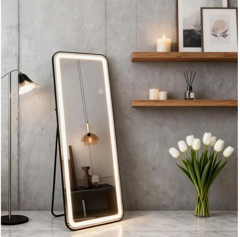 Y&D Full Length Floor Mirror LED Whole Body Mirror, Wall Mounted Hanging Mirror with Lights, Makeup Vanity Mirror, Bedroom Full Size Body Mirror with Dimming & 3 Color Modes  64"x20" - Image 4