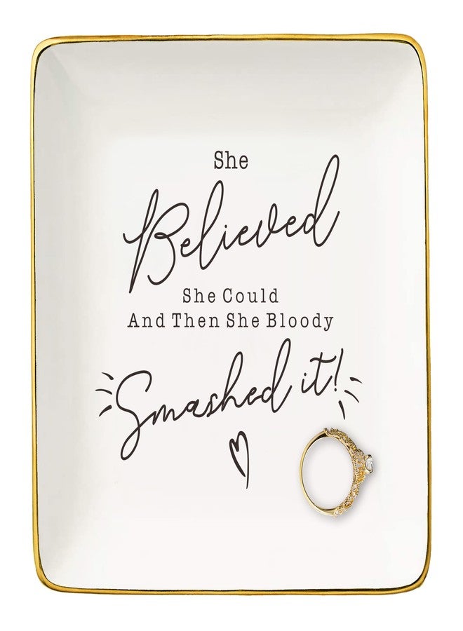 NZY Inspirational Quotes Gift-Christmas Gift-Congratulation Affirmation Reminder Present-Positive Motivational Encouragement Present,She Believed She Could-Jewelry Tray Trinket Holder Ring Dish - Image 1
