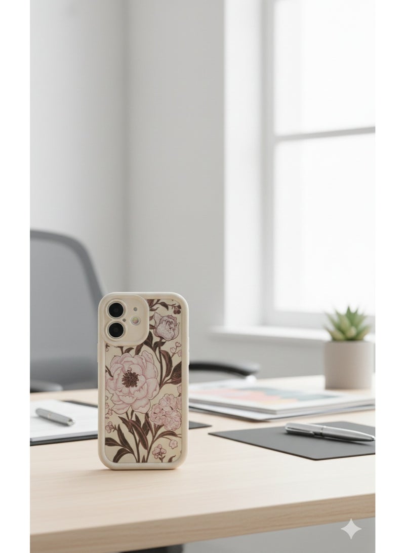 Grace A stunning cream-colored canvas adorned with intricate, soft-pink floral illustrations and deep charcoal foliage for a refined, vintage look Case - protective cover for Iphone 16 - Image 3