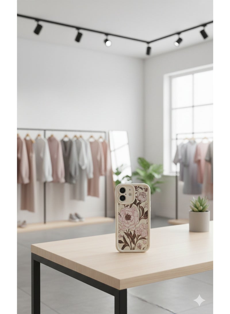 Grace A stunning cream-colored canvas adorned with intricate, soft-pink floral illustrations and deep charcoal foliage for a refined, vintage look Case - protective cover for Iphone 16 - Image 4