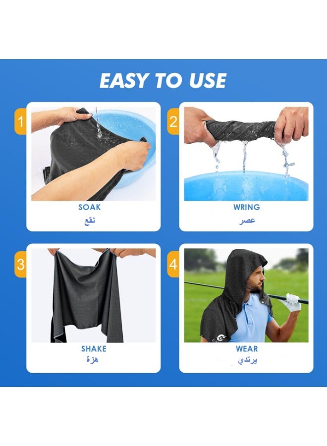 سولومي طقم 2 قطع منشفة رياضية ومنشفة نادي بغطاء رأس للتبريد – أغطية تبريد للرأس والرقبة مع حماية من الشمس والأشعة فوق البنفسجية – مثالية للجيم والرياضة والجري واليوغا (أسود وأزرق ملكي) - Image 3