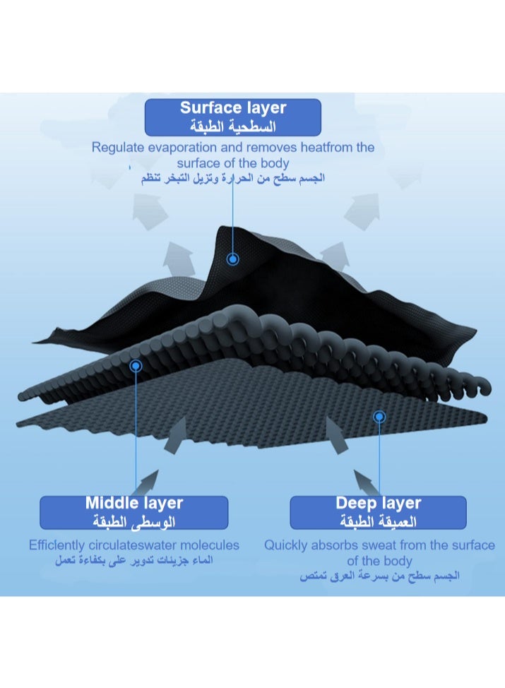 سولومي طقم 2 قطع منشفة رياضية ومنشفة نادي بغطاء رأس للتبريد – أغطية تبريد للرأس والرقبة مع حماية من الشمس والأشعة فوق البنفسجية – مثالية للجيم والرياضة والجري واليوغا (أسود وأزرق ملكي) - Image 4