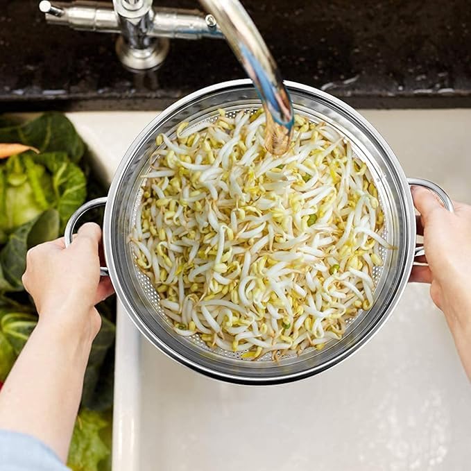 DORATIK Stainless Steel MicroPerforated 28 cm Colander Kitchen Strainer Sieve with Handle Bowl Pasta Rice Fruit Noodles Vegetable wash Drainer Veggie Washing Bowl Colander - Image 5