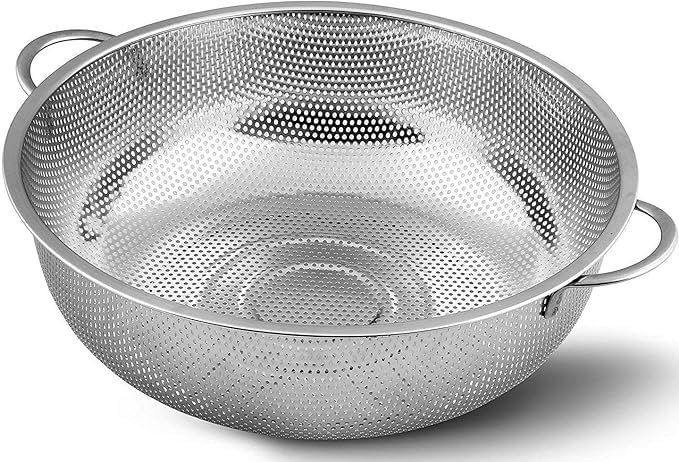 DORATIK Stainless Steel MicroPerforated 28 cm Colander Kitchen Strainer Sieve with Handle Bowl Pasta Rice Fruit Noodles Vegetable wash Drainer Veggie Washing Bowl Colander - Image 1
