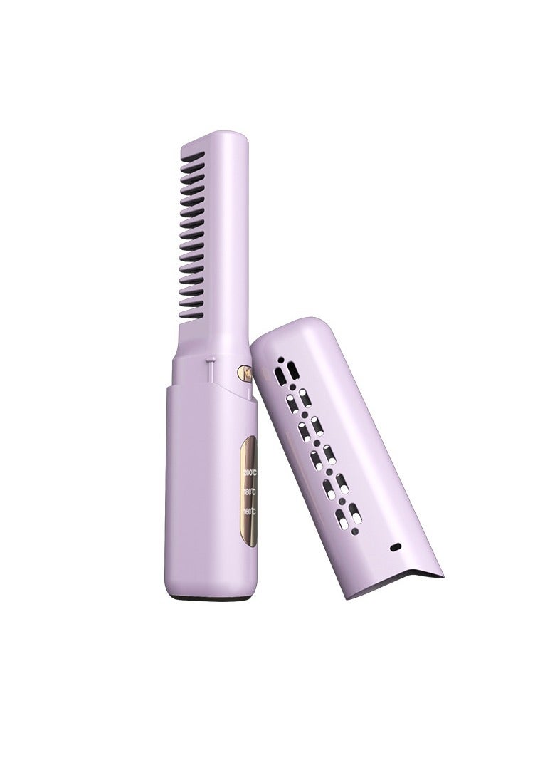 general Hair Straightener Brush, Comb Brush Straightener, 2 in 1 Cordless Heated Styling Comb, Portable Hair Straight Brush, Smooth Hair Flat Iron Brush, 3 Heating Setting Brush, Durable Hair Iron Brush - Image 1