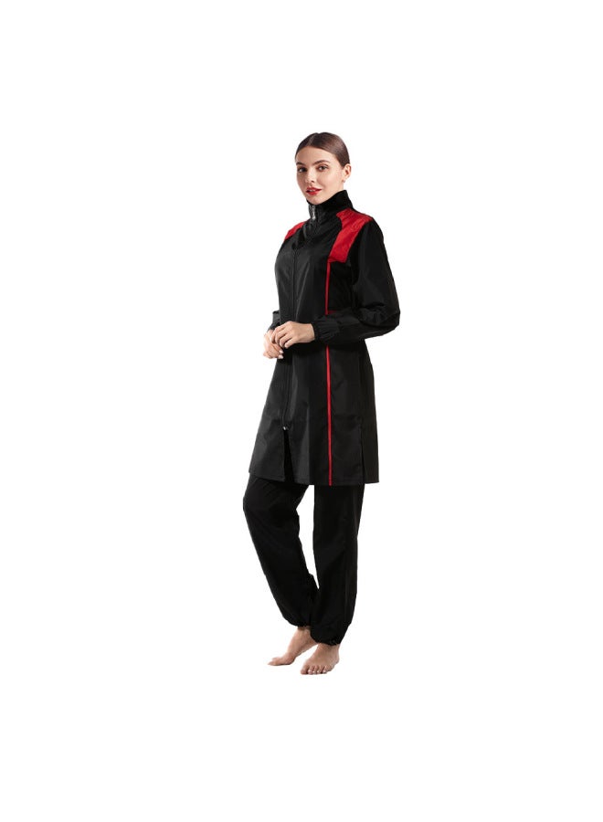Generic Cross-Border Muslim Muslim Swimsuit Women's Solid Color Stitching Conservative Swimsuit Three-piece Large Size Hooded S015