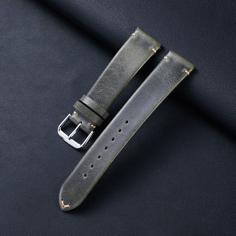 Genuine Leather Watch Strap 18-22mm Retro Soft Stitched Olive green