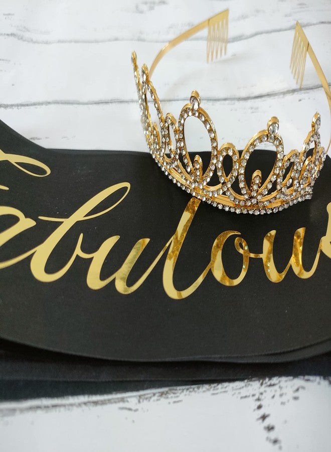 Mayin Happy 103rd Birthday Tiara and Sash Gifts Crystal Rhinestone Princess Crown Birthday Women Party Favor Supplies Gold Crowns Black Sash - Image 5