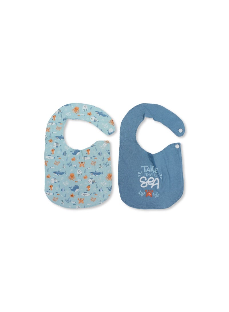 Junior Cotton Bib Aqua & Blue with "Take me to The Sea" Print – Pack Of 2 - Image 1