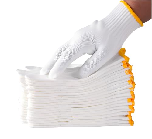 PLWJK Unisex white cotton polyester knitted safety gloves,suitable for gardening,warehouse,cooking work (12) - Image 1