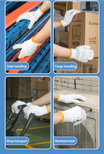 PLWJK Unisex white cotton polyester knitted safety gloves,suitable for gardening,warehouse,cooking work (12) - Image 2