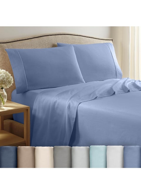 Martex 400 Thread Count Luxury 4 Piece King Sheet Set - 100% Long-Staple Cotton - Sateen Weave - Silky Soft & Durable - Wrinkle & Fade Resistant - Deep Pocket - Blue Sheet Set (King, Blue)