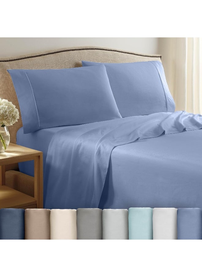 Martex - Martex 400 Thread Count Luxury 4 Piece King Sheet Set - 100% Long-Staple Cotton - Sateen Weave - Silky Soft & Durable - Wrinkle & Fade Resistant - Deep Pocket - Blue Sheet Set (King, Blue) - Image 1