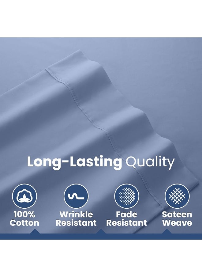 Martex - Martex 400 Thread Count Luxury 4 Piece King Sheet Set - 100% Long-Staple Cotton - Sateen Weave - Silky Soft & Durable - Wrinkle & Fade Resistant - Deep Pocket - Blue Sheet Set (King, Blue) - Image 1