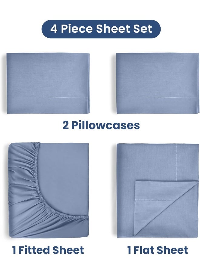 Martex - Martex 400 Thread Count Luxury 4 Piece King Sheet Set - 100% Long-Staple Cotton - Sateen Weave - Silky Soft & Durable - Wrinkle & Fade Resistant - Deep Pocket - Blue Sheet Set (King, Blue) - Image 1