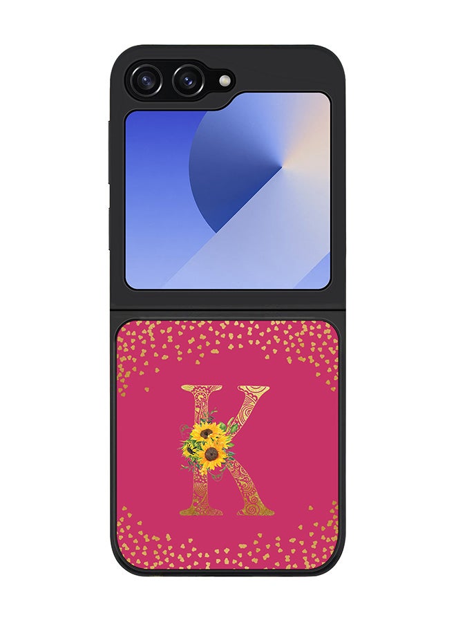 Stylizedd Rugged Black edge case for Samsung Galaxy Z Flip7 FE, Slim fit Case Cover - Custom Monogram Initial Letter Floral Pattern Alphabet - K ( Deep Pink Rose ) - Image 1