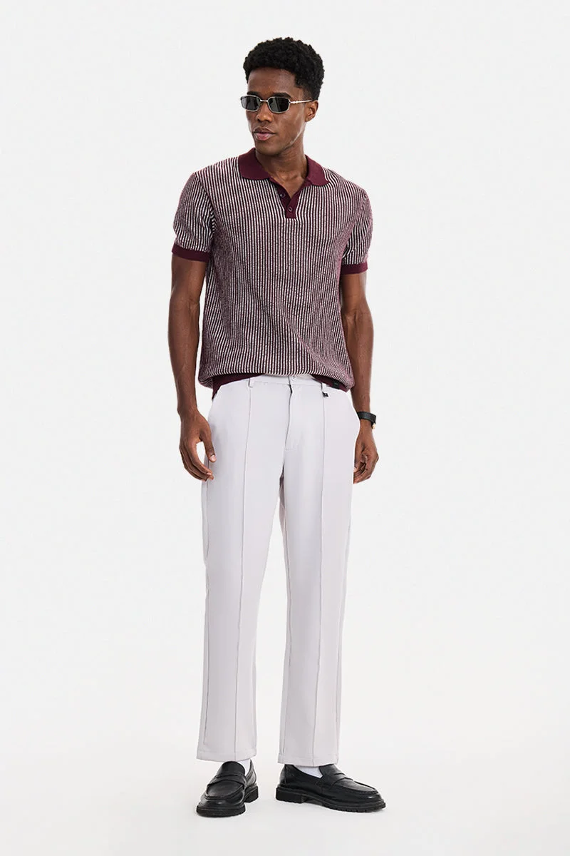 SNITCH Light Grey Textured Straight Fit Formal Trousers