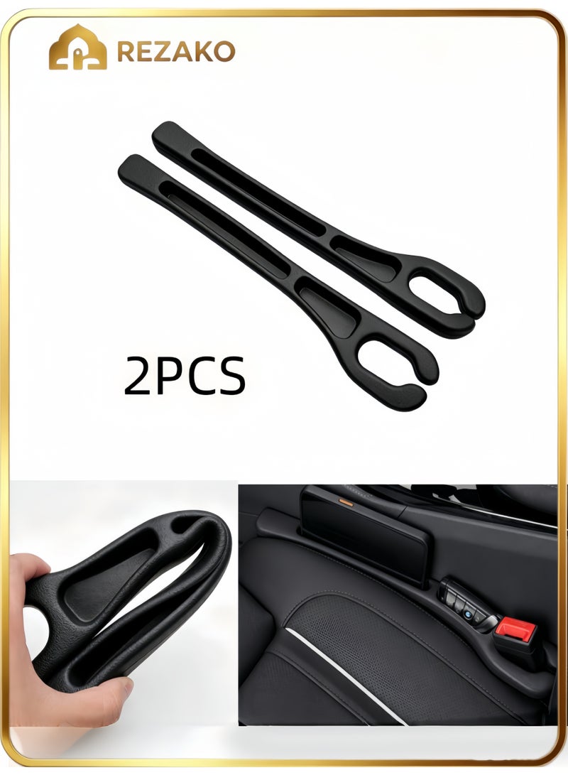 REZAKO 2 Pack Car Seat Gap Filler(Black)(Pair)  , Car Seat Seam Filler Strips Prevents Things from Falling Out with Seat Belt Holes, Auto Crevice Blockers Fill Gap in Between Seat and Console,With Extra Storage Space for Cards, Keys, And Coins, Suitable for Most Cars and Trucks ﻿ - Image 1