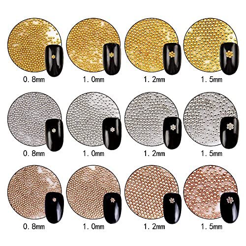 Sindy 12-Piece Nail Caviar Beads Fashion Gold, Silver & Rose Gold Nail Steel Ball Kit with Tools & Accessories for Women (Mixed Sizes) - Image 3