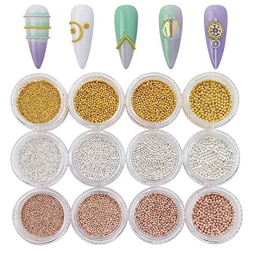 Sindy 12-Piece Nail Caviar Beads Fashion Gold, Silver & Rose Gold Nail Steel Ball Kit with Tools & Accessories for Women (Mixed Sizes) - Image 2