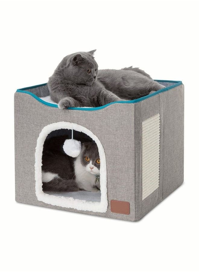 Generic - Cat Houses for Indoor Cats Soft Comfy Cat Beds for Indoor Cats with Fluffy Ball Hanging Scratch Pad Without Odor Foldable Washable Cat Cave Nonslip Cat Hideaway for Kitty - Image 1