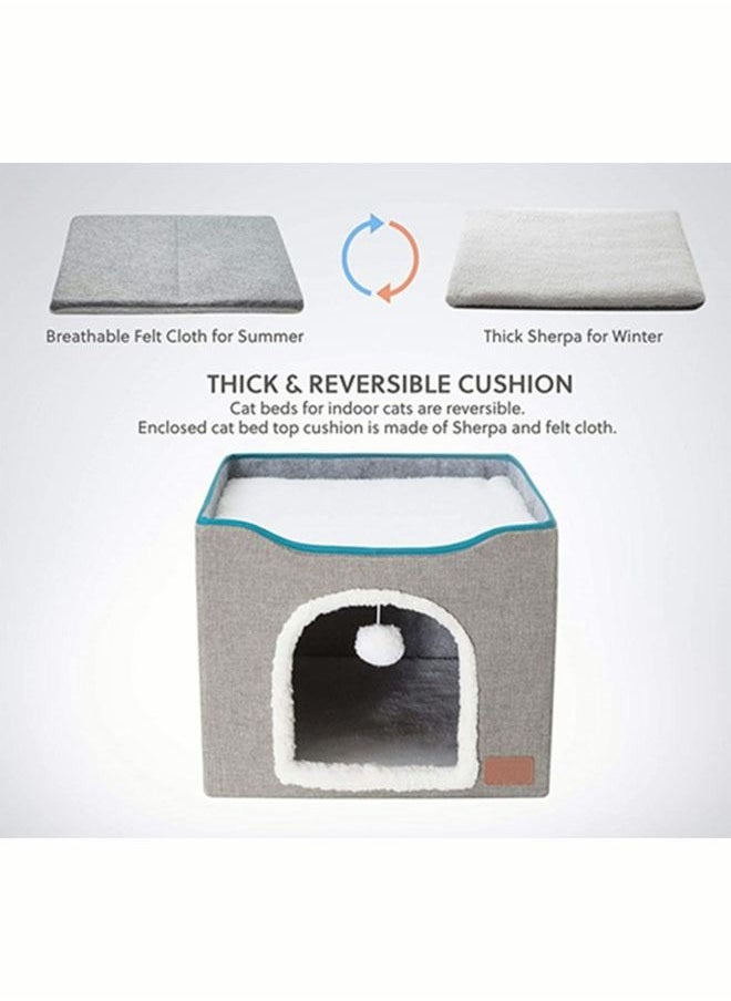 Generic - Cat Houses for Indoor Cats Soft Comfy Cat Beds for Indoor Cats with Fluffy Ball Hanging Scratch Pad Without Odor Foldable Washable Cat Cave Nonslip Cat Hideaway for Kitty - Image 1