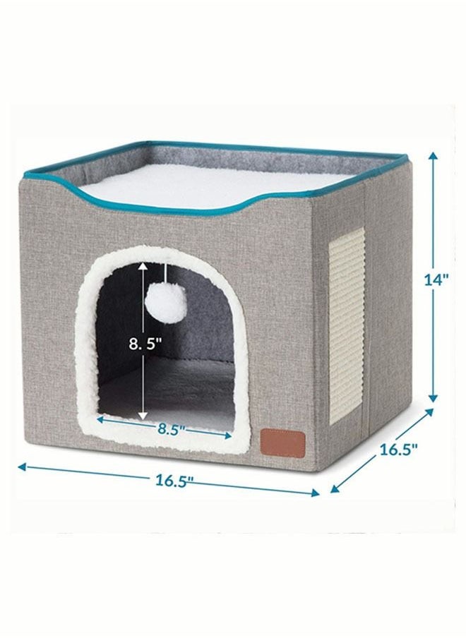 Generic - Cat Houses for Indoor Cats Soft Comfy Cat Beds for Indoor Cats with Fluffy Ball Hanging Scratch Pad Without Odor Foldable Washable Cat Cave Nonslip Cat Hideaway for Kitty - Image 1