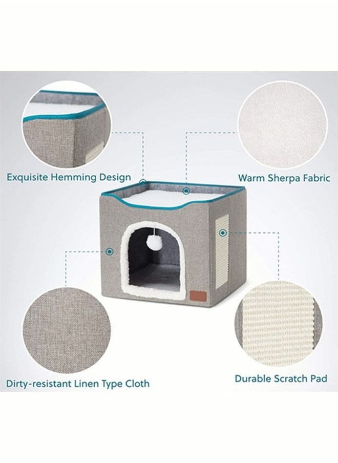 Generic - Cat Houses for Indoor Cats Soft Comfy Cat Beds for Indoor Cats with Fluffy Ball Hanging Scratch Pad Without Odor Foldable Washable Cat Cave Nonslip Cat Hideaway for Kitty - Image 1