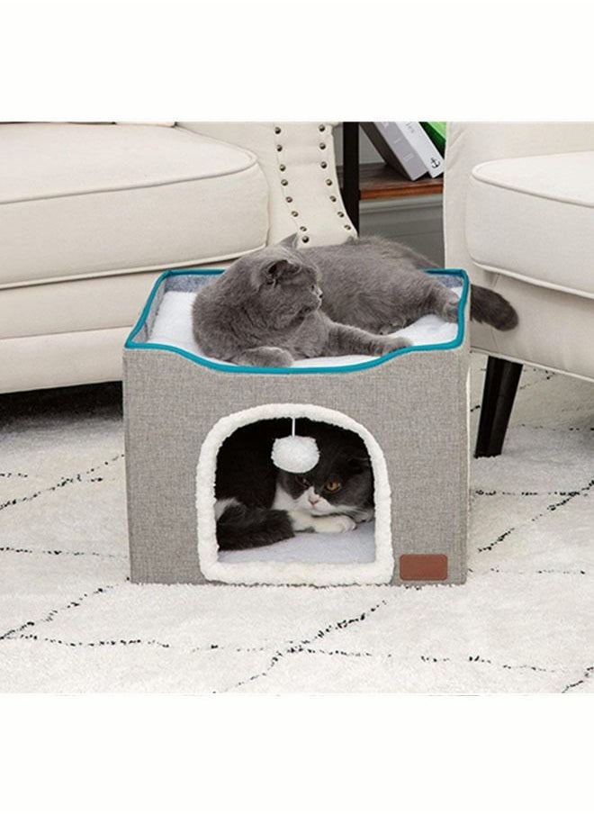Generic - Cat Houses for Indoor Cats Soft Comfy Cat Beds for Indoor Cats with Fluffy Ball Hanging Scratch Pad Without Odor Foldable Washable Cat Cave Nonslip Cat Hideaway for Kitty - Image 1
