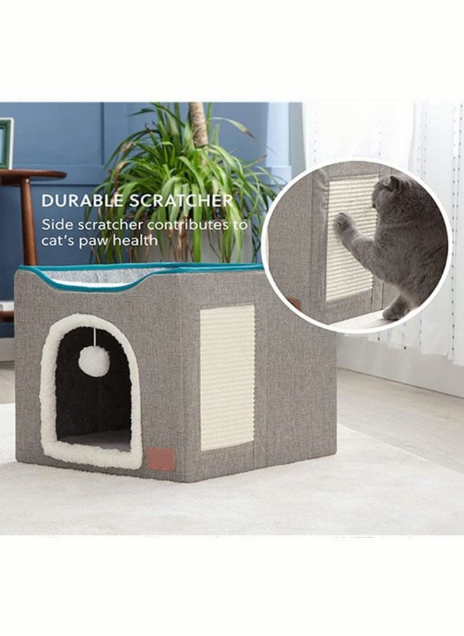 Generic - Cat Houses for Indoor Cats Soft Comfy Cat Beds for Indoor Cats with Fluffy Ball Hanging Scratch Pad Without Odor Foldable Washable Cat Cave Nonslip Cat Hideaway for Kitty - Image 1