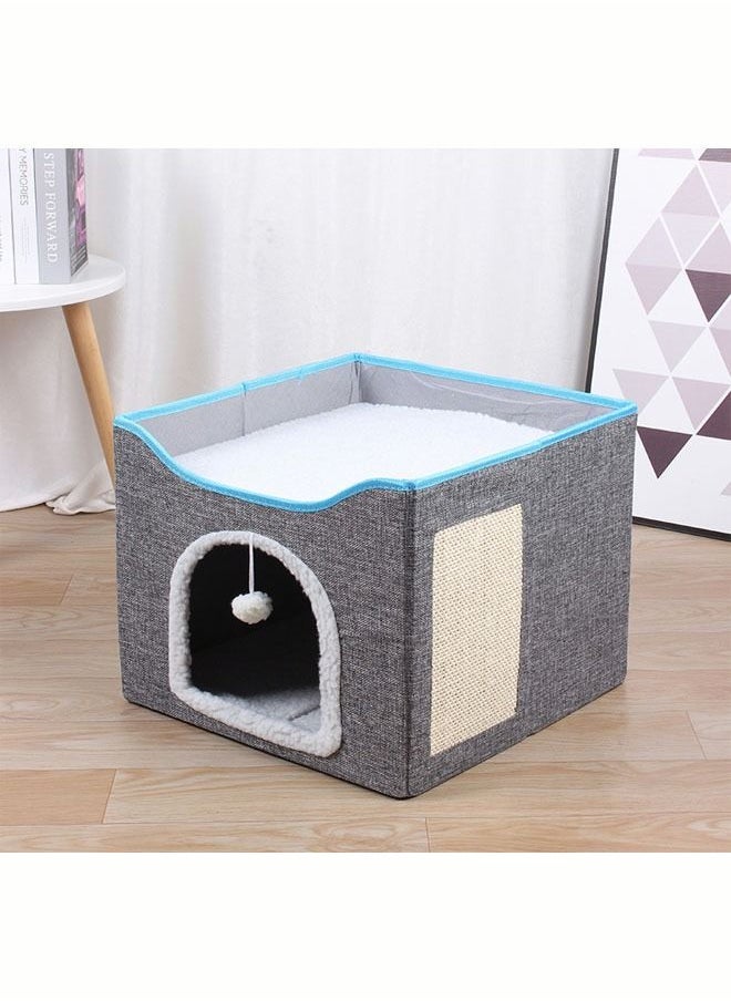 Generic - Cat Houses for Indoor Cats Soft Comfy Cat Beds for Indoor Cats with Fluffy Ball Hanging Scratch Pad Without Odor Foldable Washable Cat Cave Nonslip Cat Hideaway for Kitty - Image 1
