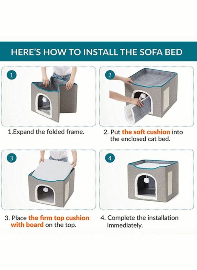 Generic - Cat Houses for Indoor Cats Soft Comfy Cat Beds for Indoor Cats with Fluffy Ball Hanging Scratch Pad Without Odor Foldable Washable Cat Cave Nonslip Cat Hideaway for Kitty - Image 1