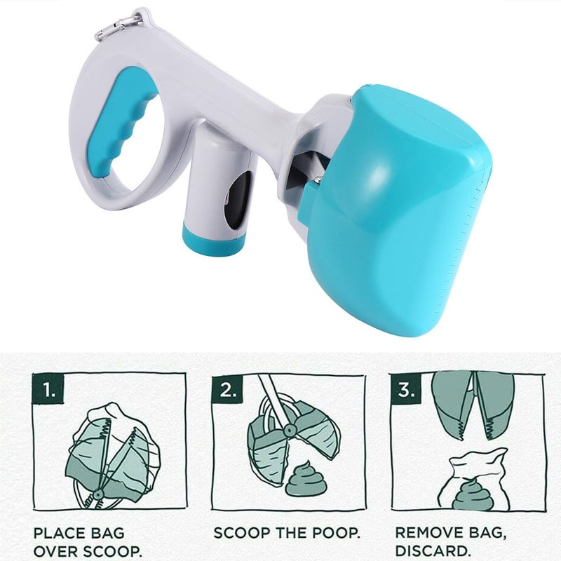 Pet Pooper Scooper With Long Handle Portable Dog Waste Pickup Tool Blue For Outdoor Puppy Cat Cleaning - Image 4