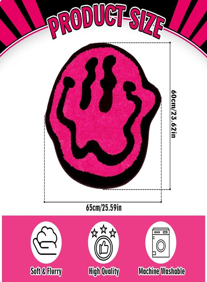 Whaline سجادة حمام وجه مبتسم من واهلين، وردي، تجريدي، مبهج، سجادة حمام محبوكة، غير قابلة للانزلاق، ماصة، سجادات حمام، سجادة مدخل، سجادة أرضية للمنزل، المطبخ، غرفة النوم، المدخل، المرحاض، حوض الاستحمام - Image 2