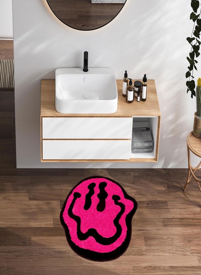 Whaline سجادة حمام وجه مبتسم من واهلين، وردي، تجريدي، مبهج، سجادة حمام محبوكة، غير قابلة للانزلاق، ماصة، سجادات حمام، سجادة مدخل، سجادة أرضية للمنزل، المطبخ، غرفة النوم، المدخل، المرحاض، حوض الاستحمام - Image 5