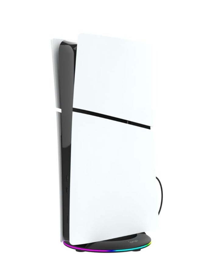 Generic - PS5 Slim Vertical Stand, Optical and Digital Version Vertical Stand with Screw for Playstation 5 Slim Base Accessories (Round Base with RGB Light) - Image 1