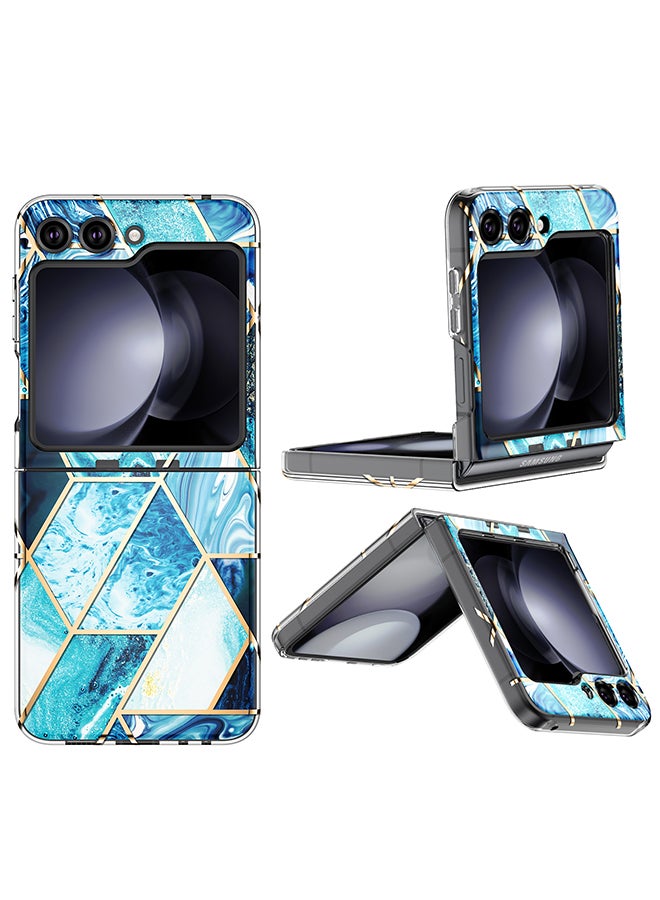 O Ozone Case for Samsung Galaxy Z Flip 5 Full-Body Smooth Gloss Finish Marble Shockproof Bumper Stylish Cover for Women Girls Slim Phone Cases (Blue) - Image 1