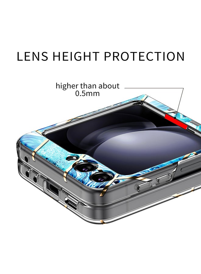 O Ozone Case for Samsung Galaxy Z Flip 5 Full-Body Smooth Gloss Finish Marble Shockproof Bumper Stylish Cover for Women Girls Slim Phone Cases (Blue) - Image 5