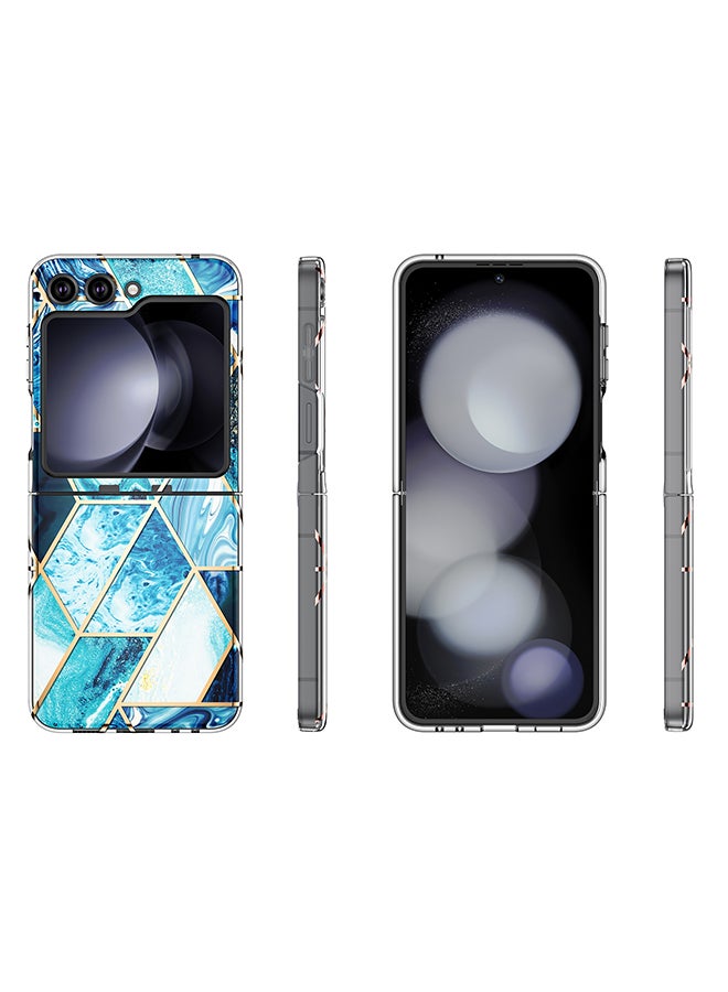 O Ozone Case for Samsung Galaxy Z Flip 5 Full-Body Smooth Gloss Finish Marble Shockproof Bumper Stylish Cover for Women Girls Slim Phone Cases (Blue) - Image 2