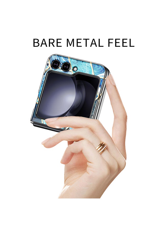 O Ozone Case for Samsung Galaxy Z Flip 5 Full-Body Smooth Gloss Finish Marble Shockproof Bumper Stylish Cover for Women Girls Slim Phone Cases (Blue) - Image 4