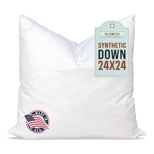 Pillowflex Synthetic Down Pillow Insert - 24x24 Down Alternative, Large Euro Pillow, Square Ultra Soft Throw, Euro Bed Sham - 1 Decorative Form - Image 1
