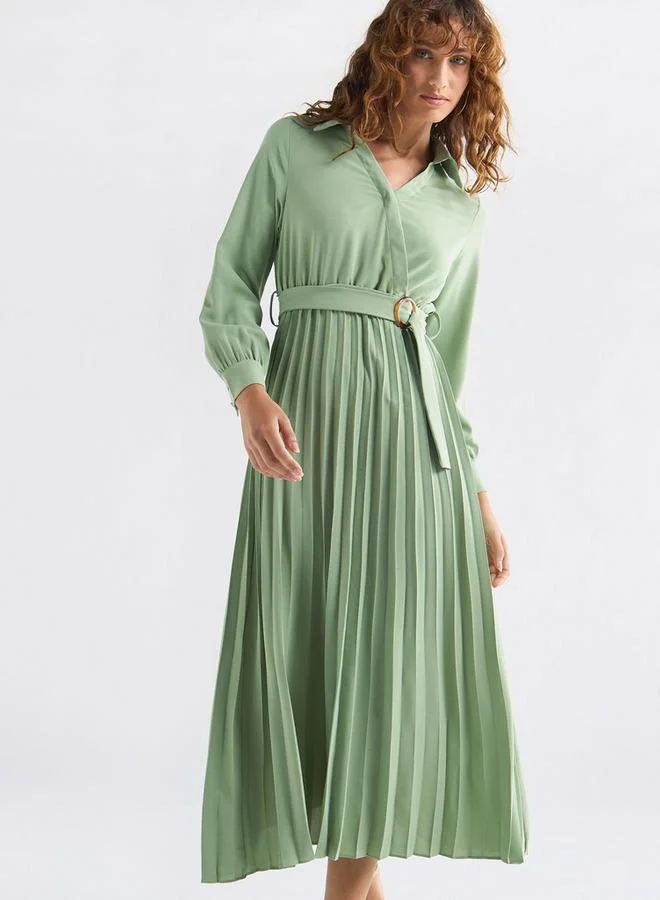 سبلاش فيڤ فستان قميص بأكمام طويلة وحزام وطيات