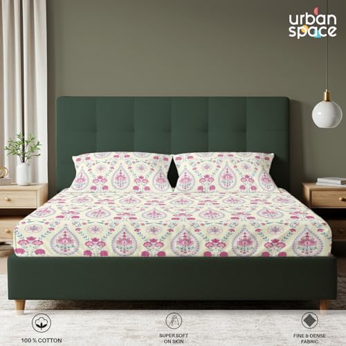 Urban Space Serene 200 TC 100% Cotton Bedsheet for Double Bed, Queen Size Bed Sheet with 2 Pillow Covers (Persian-Courtyard Pink, Size 88 x 100 inches) - Image 3