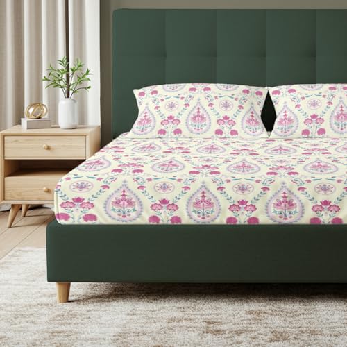 Urban Space Serene 200 TC 100% Cotton Bedsheet for Double Bed, Queen Size Bed Sheet with 2 Pillow Covers (Persian-Courtyard Pink, Size 88 x 100 inches) - Image 2