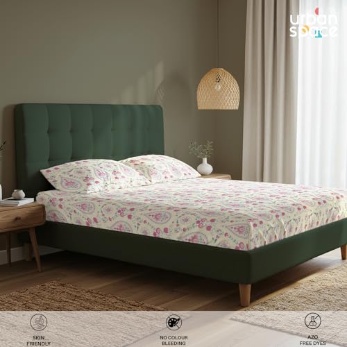 Urban Space Serene 200 TC 100% Cotton Bedsheet for Double Bed, Queen Size Bed Sheet with 2 Pillow Covers (Persian-Courtyard Pink, Size 88 x 100 inches) - Image 4