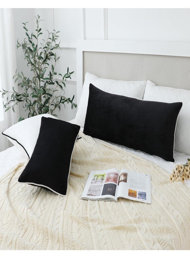 LIGICKY Long Lumbar Pillow Cover 16x36 inch Black Velvet White Rope Edging Throw Pillow Covers Decorative Rectangular Body Pillow Case Accent Textured Cushion Cover for Bed Couch(Cover Only) - Image 3