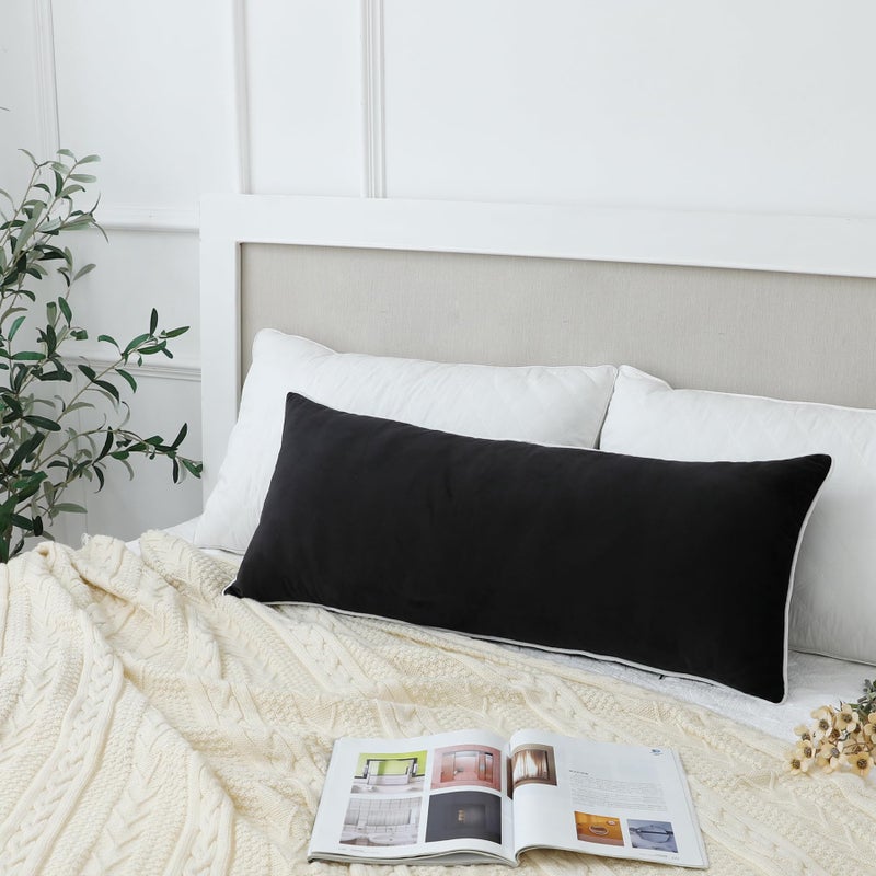 LIGICKY Long Lumbar Pillow Cover 16x36 inch Black Velvet White Rope Edging Throw Pillow Covers Decorative Rectangular Body Pillow Case Accent Textured Cushion Cover for Bed Couch(Cover Only) - Image 1